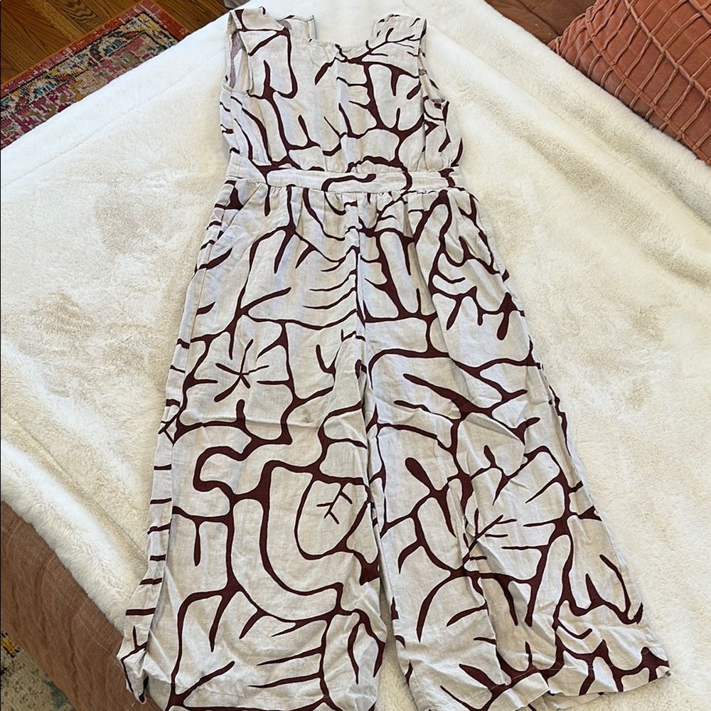 Gorman Linen XS White and Brown Patterned Jumpsuit